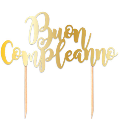 Cake Topper in carta scritta BUON COMPLEANNO ORO decorazione torte dolci 20x17cm