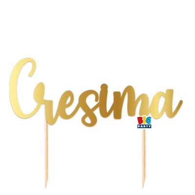 Cake Topper in carta scritta CRESIMA ORO decorazione torte dolci 20x17cm