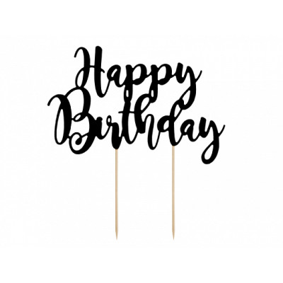 Cake Topper in carta scritta Happy Birthday Nero - decorazione torte dolci