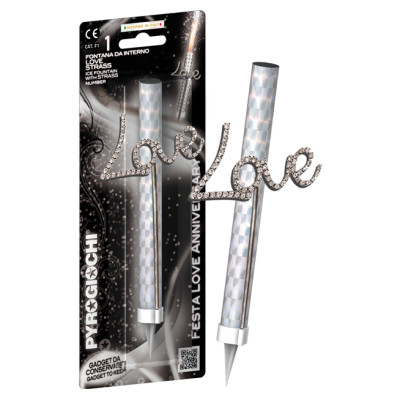 Candela Fiaccola LOVE - Fontana per Torta con numero glitterato Argento
