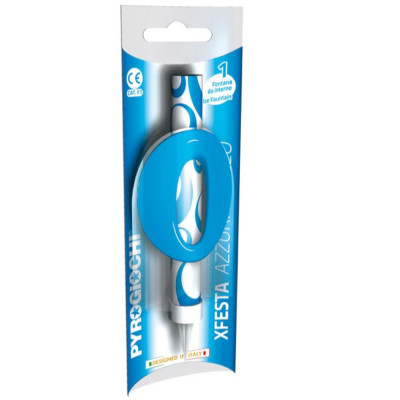 Candela Fiaccola Numero 0 CELESTE AZZURRO Fontana Magic Flambè per Torta