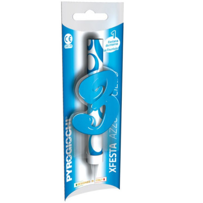 Candela Fiaccola Numero 3 anni CELESTE AZZURRO Fontana Magic Flambè per Torta