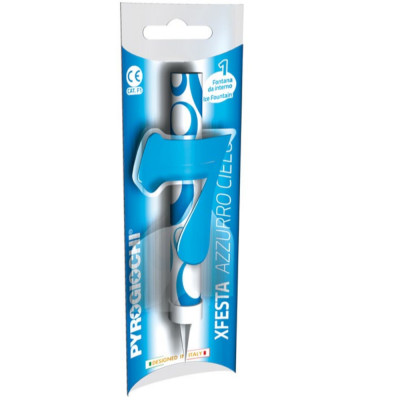 Candela Fiaccola Numero 7 anni CELESTE AZZURRO Fontana Magic Flambè per Torta