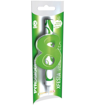 Candela Fiaccola Numero 8 anni Verde Fontana Magic Flambè per Torta