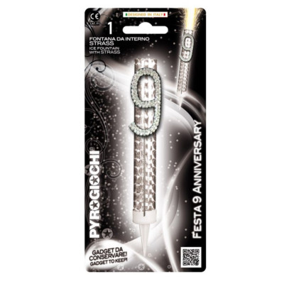 Candela Fiaccola Numero 9 Argento Glitter Fontana da interno Magic Flambè