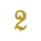CANDELA MAXI numero 2 ORO GLITTER per torta dolci - candelina in cera numerale