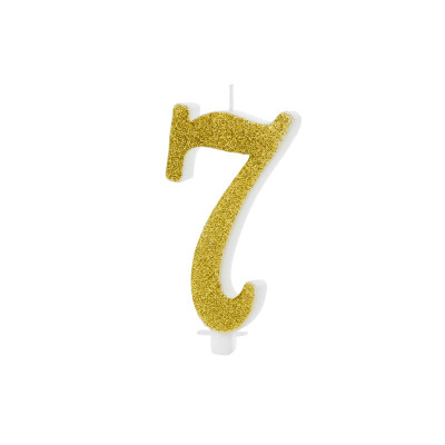 CANDELA MAXI numero 7 ORO GLITTER per torta dolci - candelina in cera numerale
