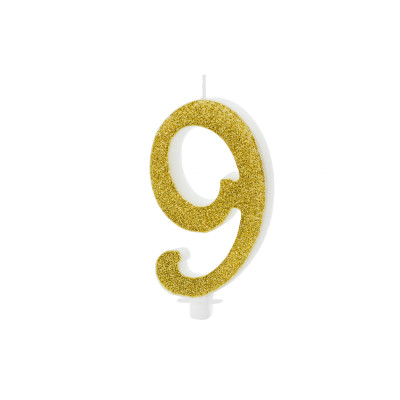 CANDELA MAXI numero 9 ORO GLITTER per torta dolci - candelina in cera numerale