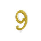 CANDELA MAXI numero 9 ORO GLITTER per torta dolci - candelina in cera numerale