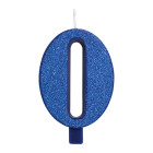 CANDELA numero 0 BLU GLITTER - candelina in cera per torta