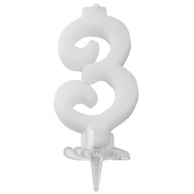 CANDELA numero 3 BIANCA per torta - candelina numerale per torte e dolci