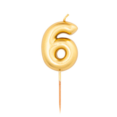 CANDELA numero 6 ORO lucido per torta - candelina in cera numerale per dolci