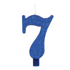 CANDELA numero 7 BLU GLITTER - candelina in cera per torta