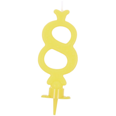 CANDELA numero 8 GIALLO Chiaro per torta - candelina in cera numerale per dolci