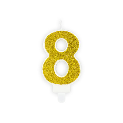 CANDELA numero 8 Oro GLITTER per torta - candelina in cera numerale per dolci
