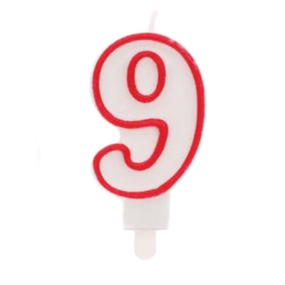CANDELA numero 9 con bordo ROSSO per torta - candelina numerale per dolci