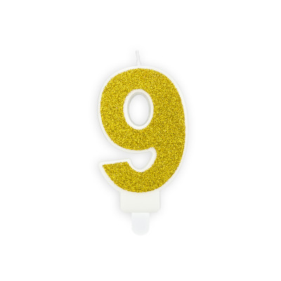 CANDELA numero 9 Oro GLITTER per torta - candelina in cera numerale per dolci