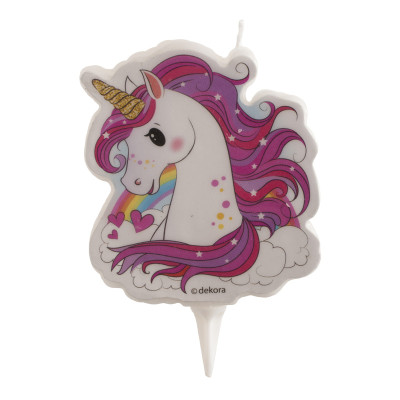 Candela UNICORNO rainbow arcobaleno - candelina in cera per torte e dolci