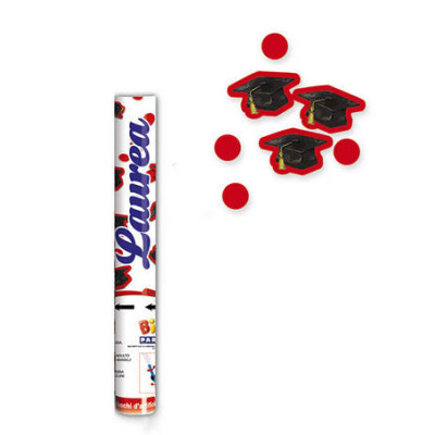 Cannone SPARACORIANDOLI LAUREA cappellini e ROSSI - Tubo lancia coriandoli 30cm