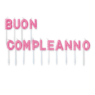 Candele Scritta BUON COMPLEANNO - ROSA glitter - candeline per torte e dolci
