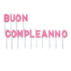 Candele Scritta BUON COMPLEANNO - ROSA glitter - candeline per torte e dolci