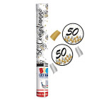 Cannone SPARACORIANDOLI 50 ANNI ORO, Argento, Nero- Tubo lancia coriandoli 30cm