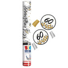 Cannone SPARACORIANDOLI 60 ANNI ORO, Argento, Nero- Tubo lancia coriandoli 30cm