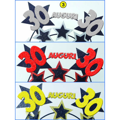 Cerchietto Frontino Auguri 30 Anni stelle Color ORO Glitter BUON COMPLEANNO