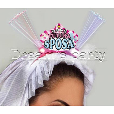 Cerchietto Frontino Velo per SPOSA LUMINOSO con fibre ottiche - gaget scherzo addio al nubilato