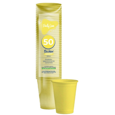 Confezione da 50 Bicchieri GIALLO in plastica monouso - 200cc - 100% riciclabili