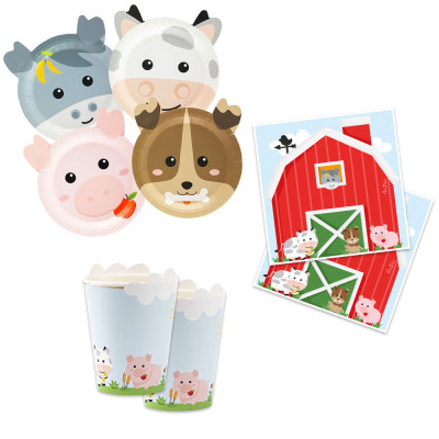Coordinato festa FATTORIA maiale mucca asino bambini piatti bicchieri tovaglioli