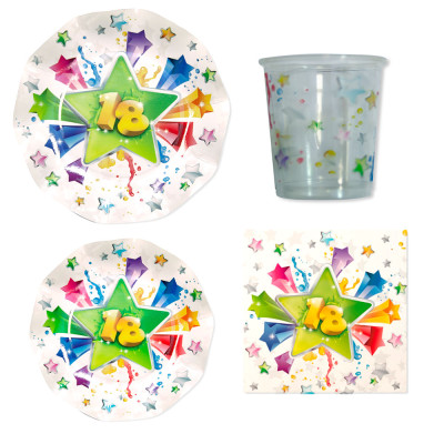 Coordinato feste tavola 18 ANNI stelle - piatti bicchieri tovaglioli