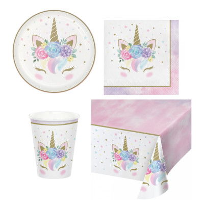 Coordinato feste tavola Baby UNICORNO piatti bicchieri tovaglioli tovaglia