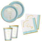 Coordinato feste tavola PRIMA COMUNIONE Azzurro piatti bicchieri tovaglioli