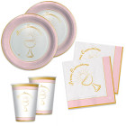 Coordinato feste tavola PRIMA COMUNIONE colore ROSA piatti bicchieri tovaglioli