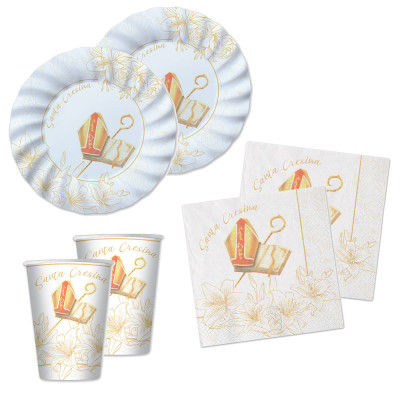 Coordinato feste tavola SANTA CRESIMA Bianco e crema piatti bicchieri tovaglioli