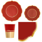 Coordinato festa Liberty ROSSO bordo oro lucido piatti bicchieri tovaglioli -addobbo Natale compleanno