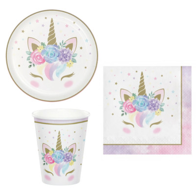 Coordinato tavola Baby UNICORNO feste compleanno - piatti, bicchieri tovaglioli