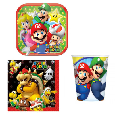 Coordinato tavola festa Super Mario Nintendo - piatti, tovaglioli, bicchieri