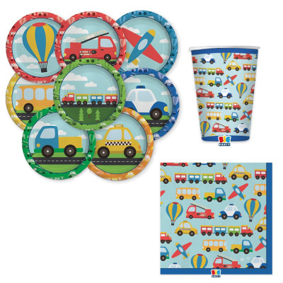 Coordinato tavola mezzi Veicoli per festa Bambini - piatti bicchieri tovaglioli