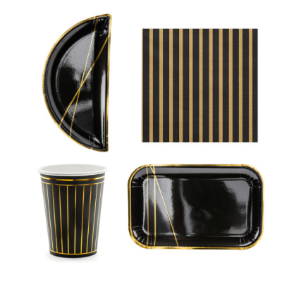 Coordinato tavola Elegant Nero e Oro feste bambini piatti bicchieri tovaglioli