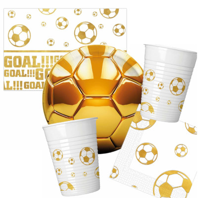 Coordinato tavola festa Calcio FOOTBALL GOLD - piatti, bicchieri, tovaglioli, tovaglia