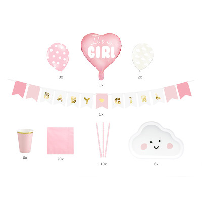 Coordinato tavola Festa Nascita Bambina ROSA Baby Shower palloncini ecc.