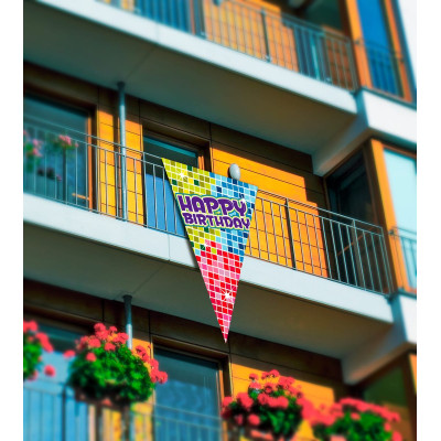 FESTONE bandiera scenario Happy Birthday in tessuto - 90x150cm