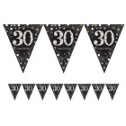 Festone Bandierine 30 ANNI Oro Argento Nero LUCIDO prismatico Bandiere in PVC