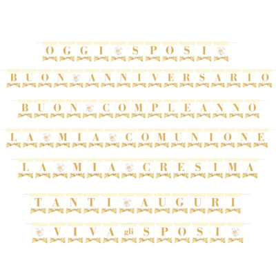 Festone PERSONALIZZABILE ORO - 38 pezzi - Sposi, Comunione, Cresima, Compleanno