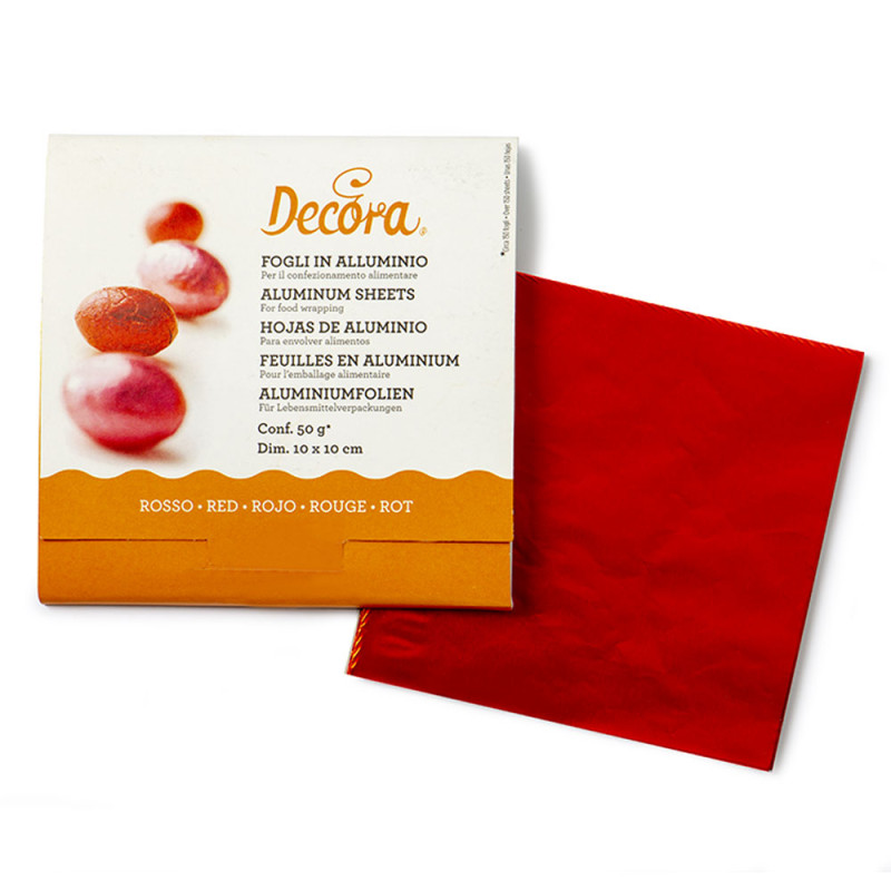 Fogli in Alluminio Rossi - 10x10cm - ideali per l'incarto di cioccolatini - 50g