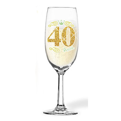 Flute da Spumante in Vetro 40 ANNI -  idea scherzo gaget festa, party