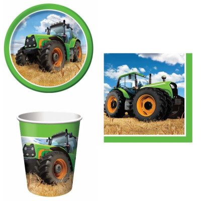 Kit  std Festa Lavori TRATTORE - addobbo tavolo piatti, bicchieri e tovaglioli