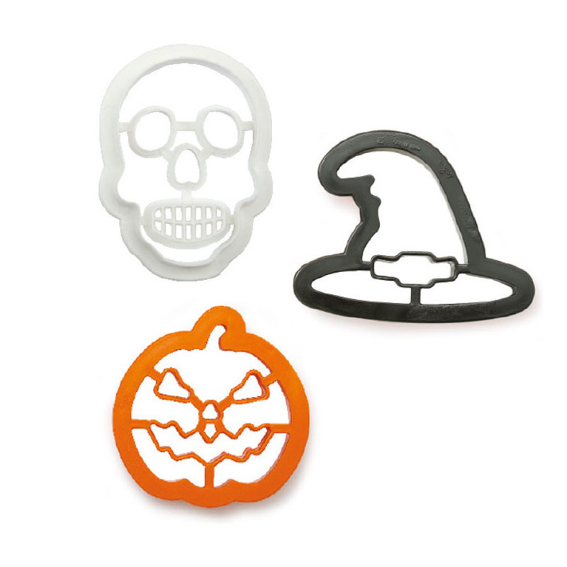 Kit 3 TAGLIAPASTA per Biscotti di Halloween -forma Zucca cappello strega teschio